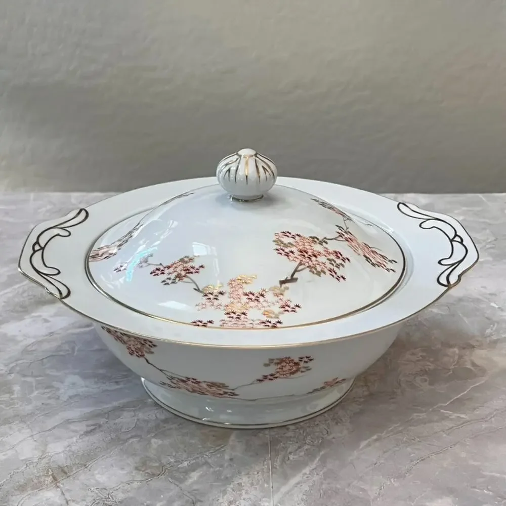 Vintage Fukagawa Arita Maple Pattern Sugar Bowl with lid Made In Japan